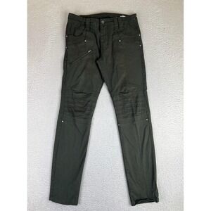PSYLO Pants Mens 30x30 Green Slim Fit Canvas Punk Chino Moto Stretch Tapered Leg